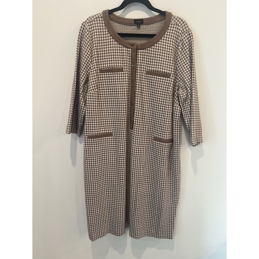 Talbots A-Line Ponte Houndstooth Dress Sz 2X Workwear Career Academia Preppy